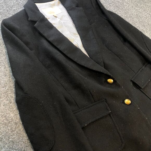 Banana Republic Equestrian Jacket Womens 2 Black Elbow Patches Wool Blend - Picture 2 of 12